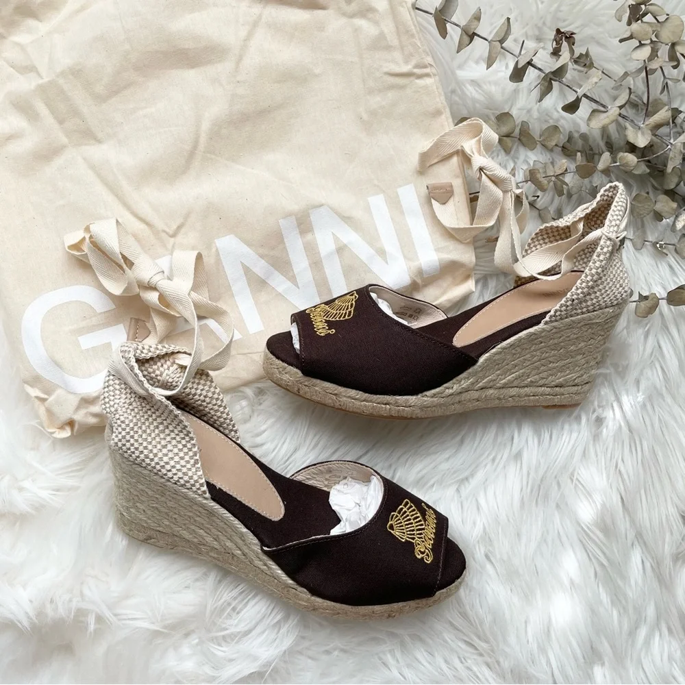 GANNI High Summer Embroidered Espadrille Wedge Sandals 9 NIB